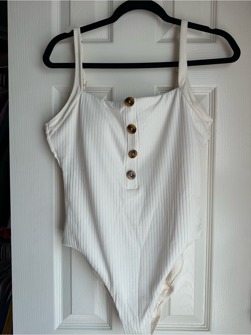 Sanctuary Cream Ribbed Swim One-Piece Large NEW